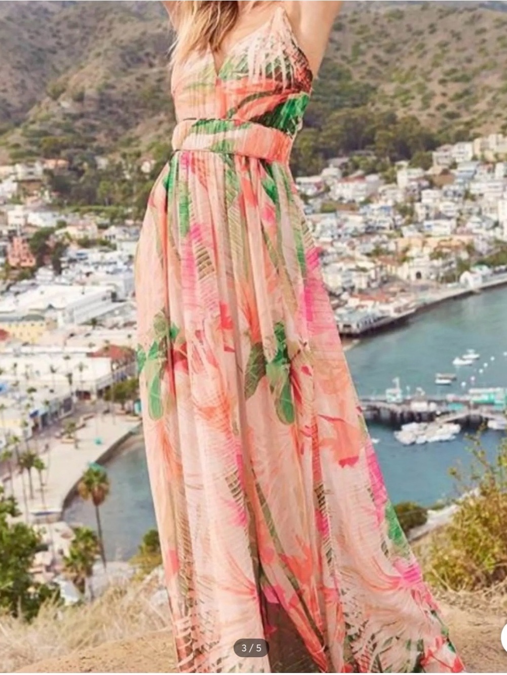 🌸V9 - Peach Floral Maxi Dress with Green Accents - Women NWOT💐🛍️